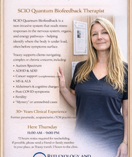Book an Appointment with Tracey Stinson for Scio Quantum Biofeedback Therapies Diagnostic & Treatment - Receipts can be used under HEALTH SPENDING ACCOUNT AND DURING TAX SEASON (inquire with accountant))